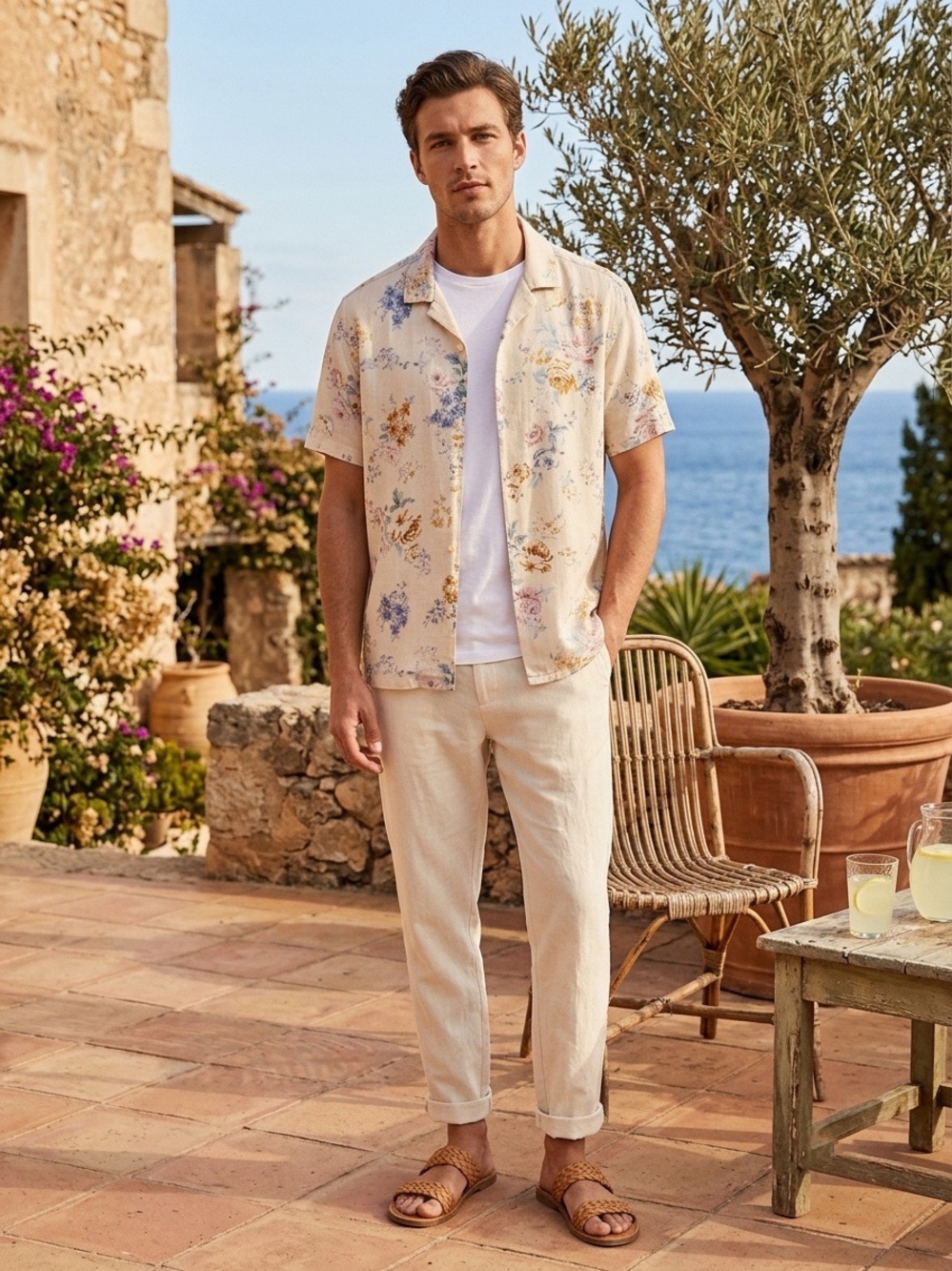 Men's Porter & Ash Pastel Floral Linen Blend Short Sleeve Shirt Large - Picture 2 of 8